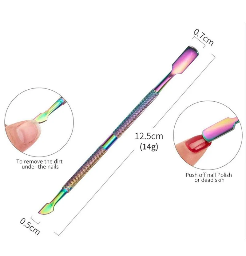Multi-Typ Regenbogen Edelstahl Nail Art Tools Nagelhautschieber abgestorbene Hautzellen Gabel Gel Entferner Nipper Pinzette Pediküre Maniküre Set