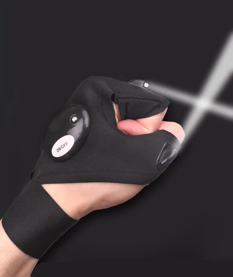 Nachtlicht Wasserdichte Angelhandschuhe mit LED-Taschenlampe Rettungswerkzeuge Outdoor-Ausrüstung Radfahren Praktische langlebige fingerlose Handschuhe