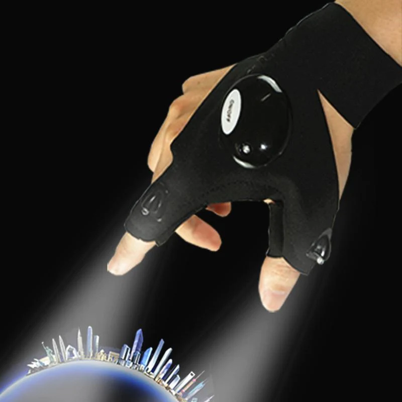Nachtlicht Wasserdichte Angelhandschuhe mit LED-Taschenlampe Rettungswerkzeuge Outdoor-Ausrüstung Radfahren Praktische langlebige fingerlose Handschuhe