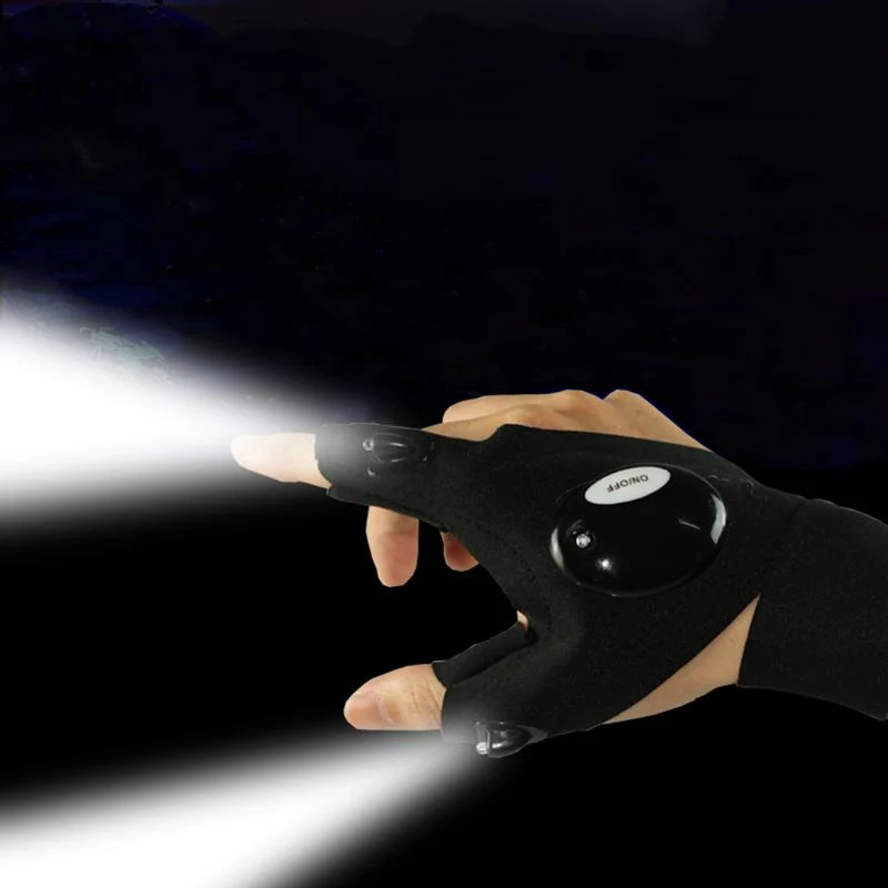 Nachtlicht Wasserdichte Angelhandschuhe mit LED-Taschenlampe Rettungswerkzeuge Outdoor-Ausrüstung Radfahren Praktische langlebige fingerlose Handschuhe