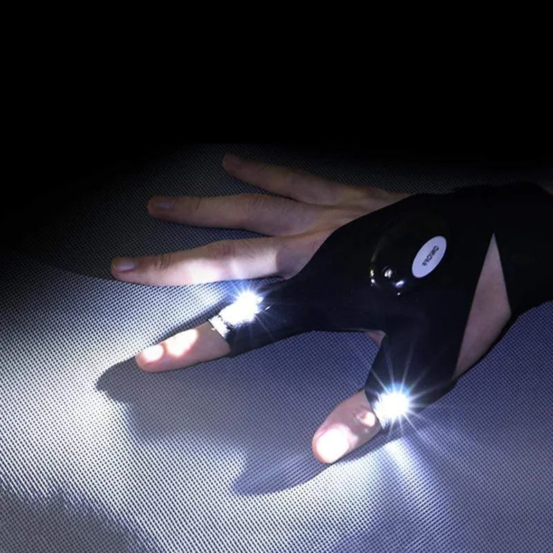 Nachtlicht Wasserdichte Angelhandschuhe mit LED-Taschenlampe Rettungswerkzeuge Outdoor-Ausrüstung Radfahren Praktische langlebige fingerlose Handschuhe