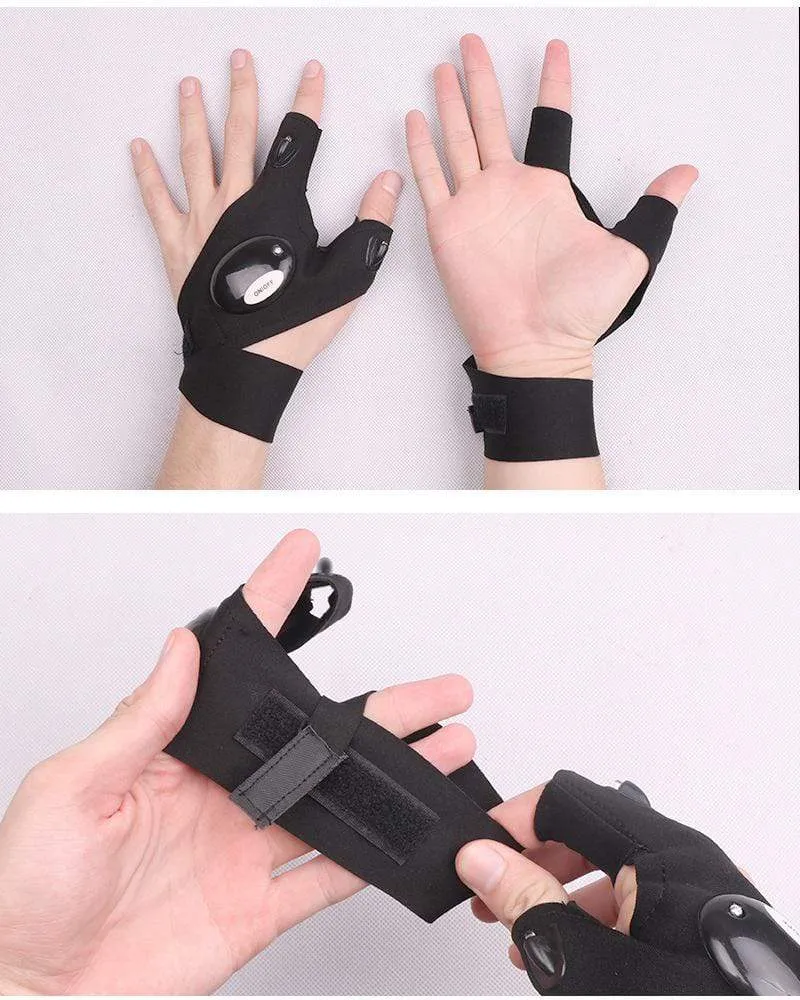Nachtlicht Wasserdichte Angelhandschuhe mit LED-Taschenlampe Rettungswerkzeuge Outdoor-Ausrüstung Radfahren Praktische langlebige fingerlose Handschuhe