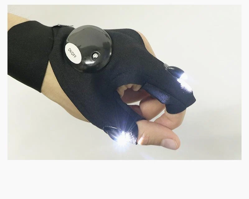 Nachtlicht Wasserdichte Angelhandschuhe mit LED-Taschenlampe Rettungswerkzeuge Outdoor-Ausrüstung Radfahren Praktische langlebige fingerlose Handschuhe