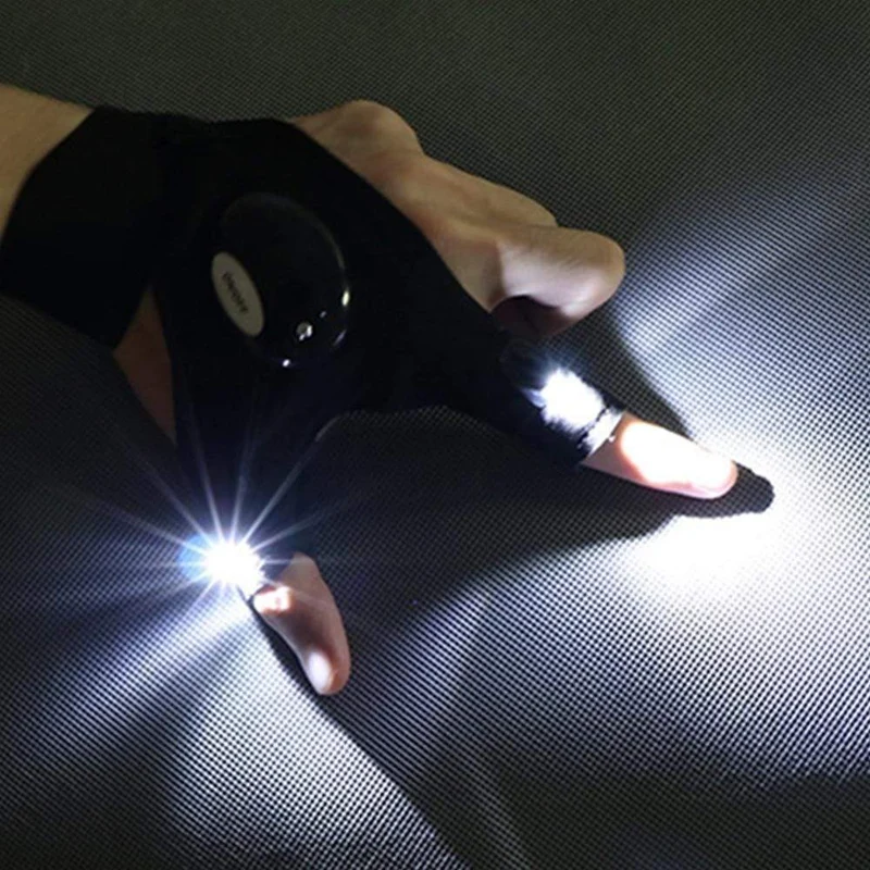 Nachtlicht Wasserdichte Angelhandschuhe mit LED-Taschenlampe Rettungswerkzeuge Outdoor-Ausrüstung Radfahren Praktische langlebige fingerlose Handschuhe