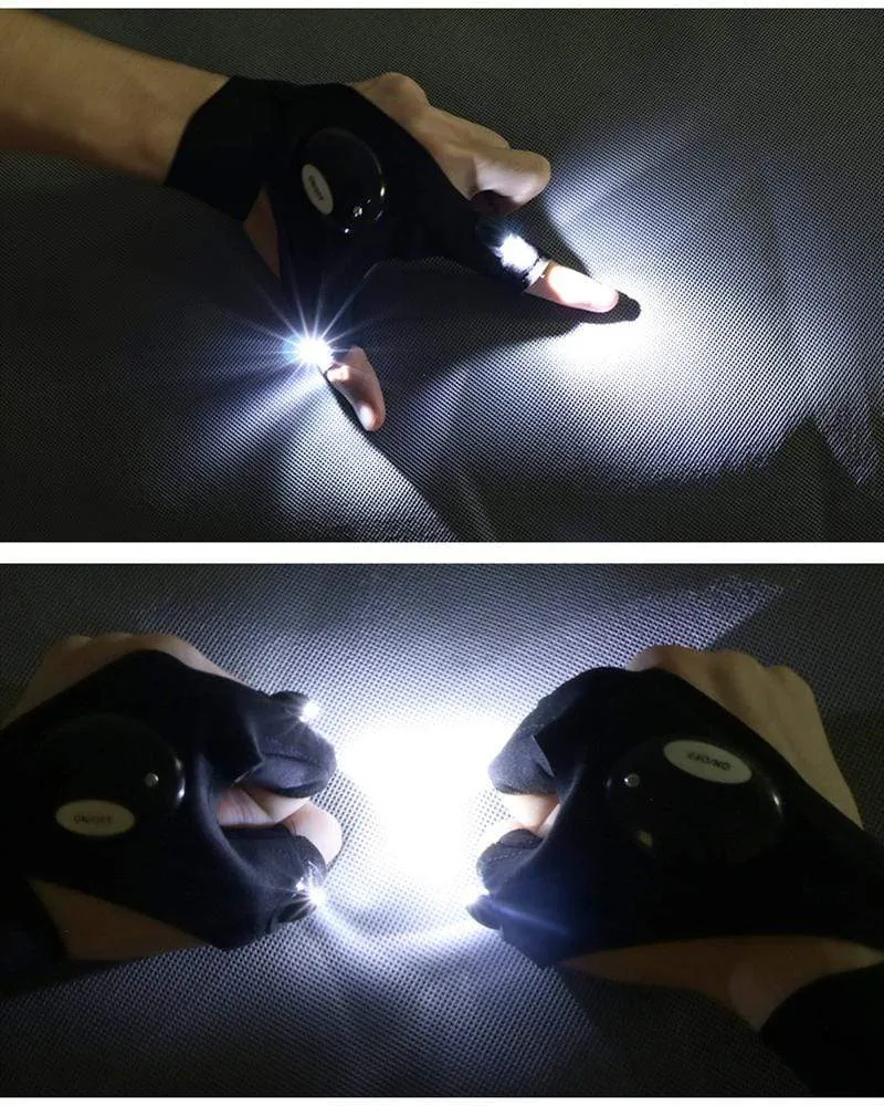 Nachtlicht Wasserdichte Angelhandschuhe mit LED-Taschenlampe Rettungswerkzeuge Outdoor-Ausrüstung Radfahren Praktische langlebige fingerlose Handschuhe