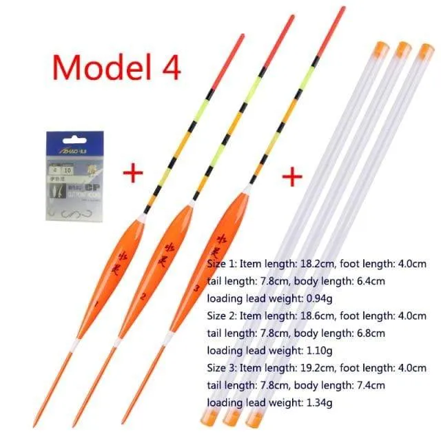 3pcs / lot Flachwasserfischen schwimmt Balsa Bobber + 3pcs Schwimmerrohre + 1 Tasche Angelhaken Süßwasserboje Angelgeräte Werkzeuge