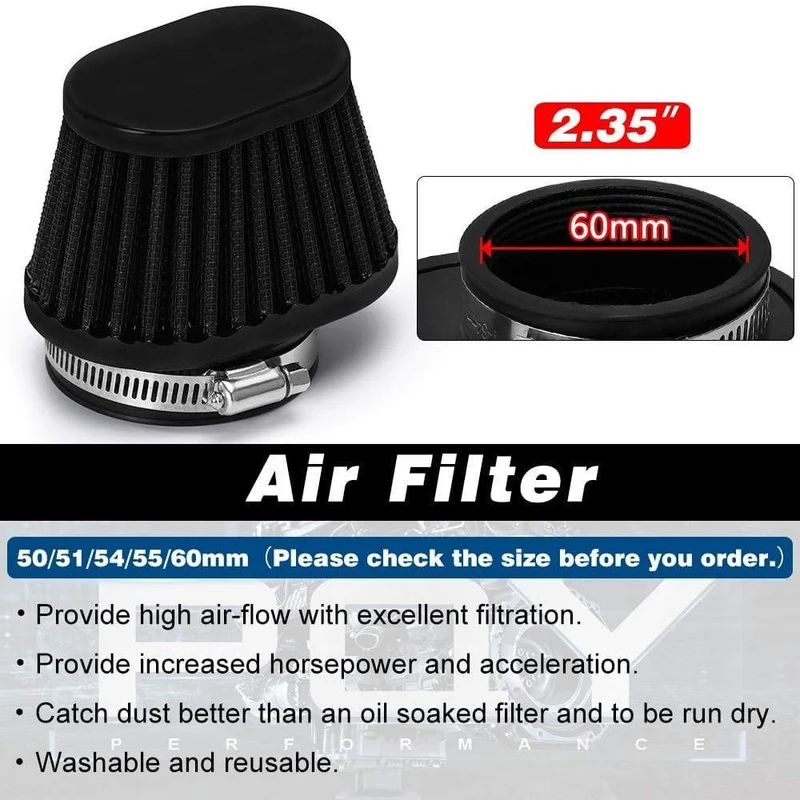 Motorrad-Luftfilter 60 mm 55 mm 51 mm Universal für Motor Auto Minibike Cold Air Intake High Flow Kegelfilter HT-AIT32