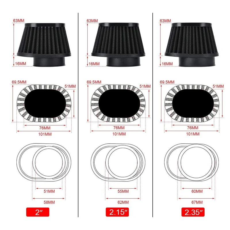 Motorrad-Luftfilter 60 mm 55 mm 51 mm Universal für Motor Auto Minibike Cold Air Intake High Flow Kegelfilter HT-AIT32