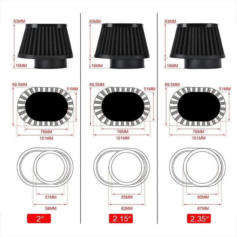 Motorrad-Luftfilter 60 mm 55 mm 51 mm Universal für Motor Auto Minibike Cold Air Intake High Flow Kegelfilter HT-AIT32