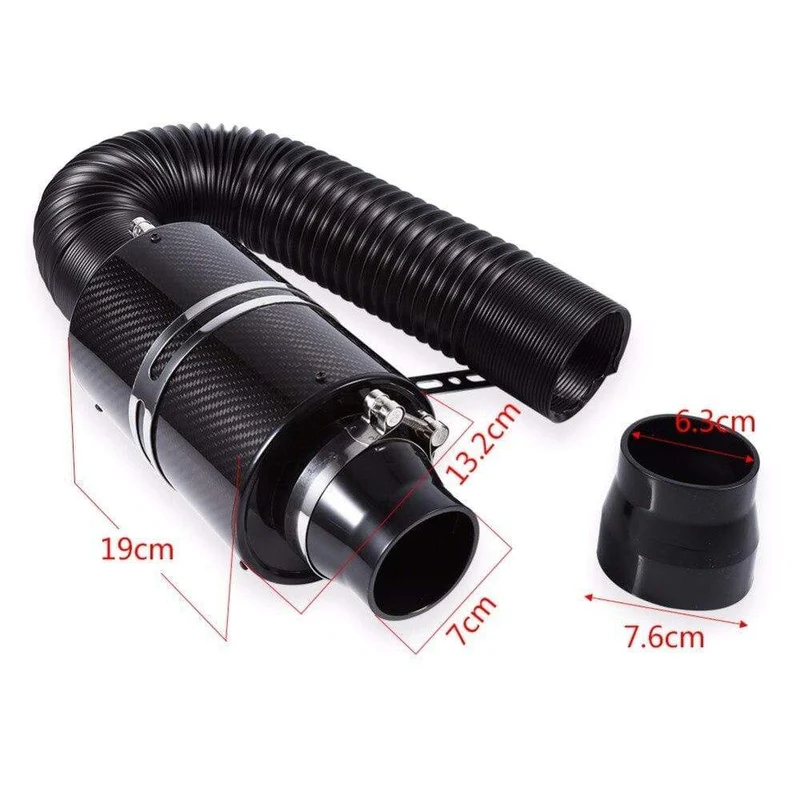 1 Set Universal Auto 3 Zoll Kohlefaser Kaltluftfilter Feed Geschlossene Ansaugrohr Schlauch Kit Universal