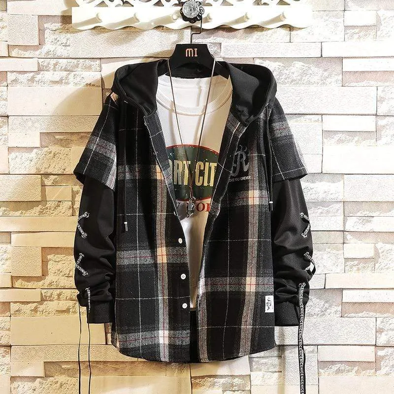 Plaid Hoodie Sweatshirt Männer Flanell Fleece Stil Hip Hop High Street Casual Strickjacke Langarm