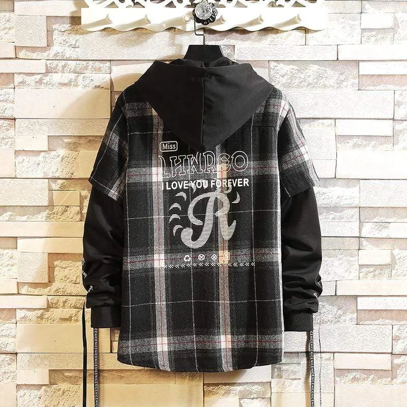 Plaid Hoodie Sweatshirt Männer Flanell Fleece Stil Hip Hop High Street Casual Strickjacke Langarm