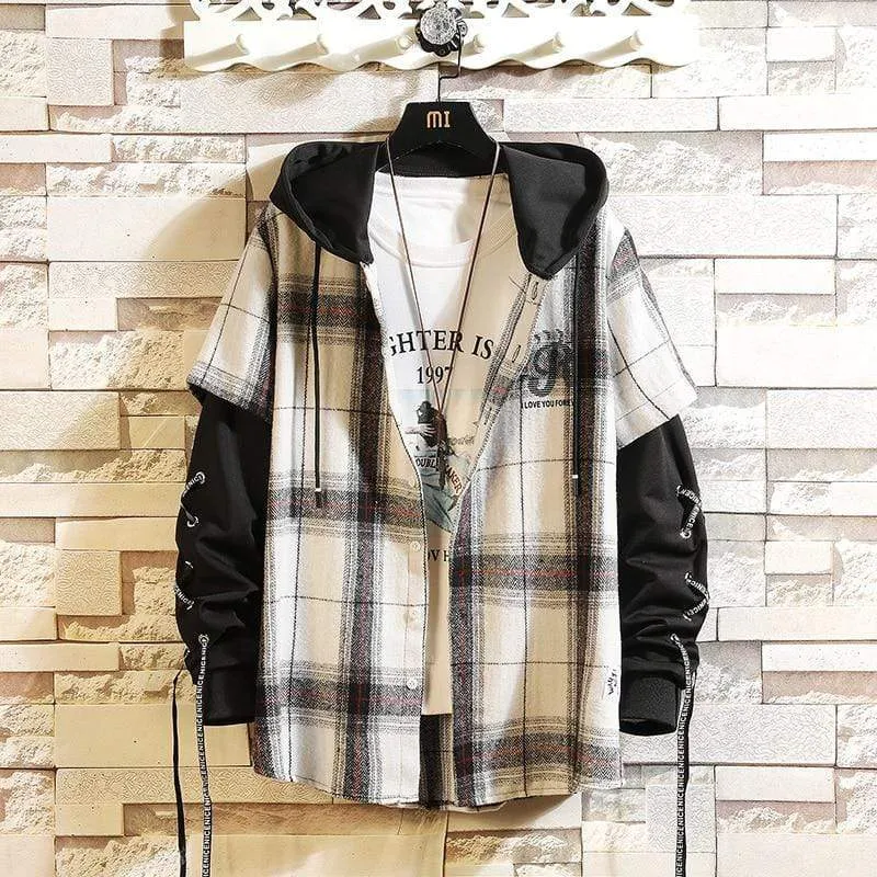 Plaid Hoodie Sweatshirt Männer Flanell Fleece Stil Hip Hop High Street Casual Strickjacke Langarm