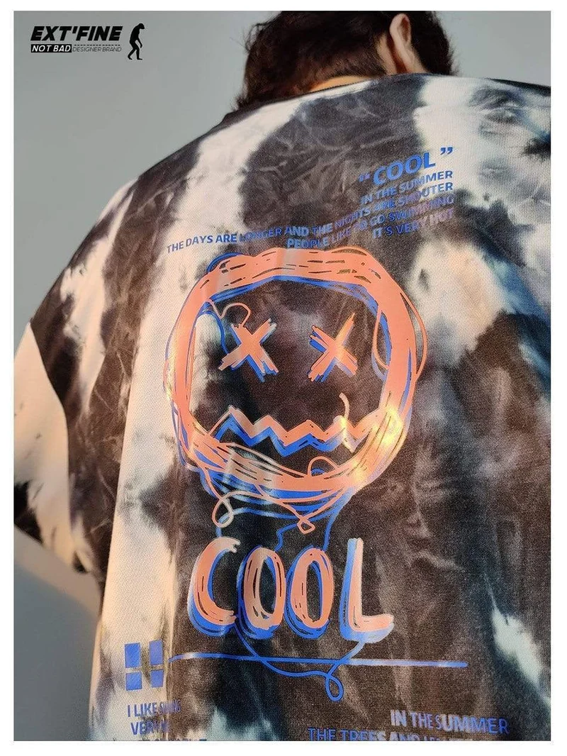 Koreanische Batik-Sweatshirts für Männer Übergroße Hoodies Hip Hop Smile Face Printed Man Casual Baggy Sweatshirt Kleidung