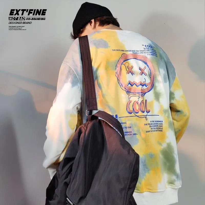 Koreanische Batik-Sweatshirts für Männer Übergroße Hoodies Hip Hop Smile Face Printed Man Casual Baggy Sweatshirt Kleidung