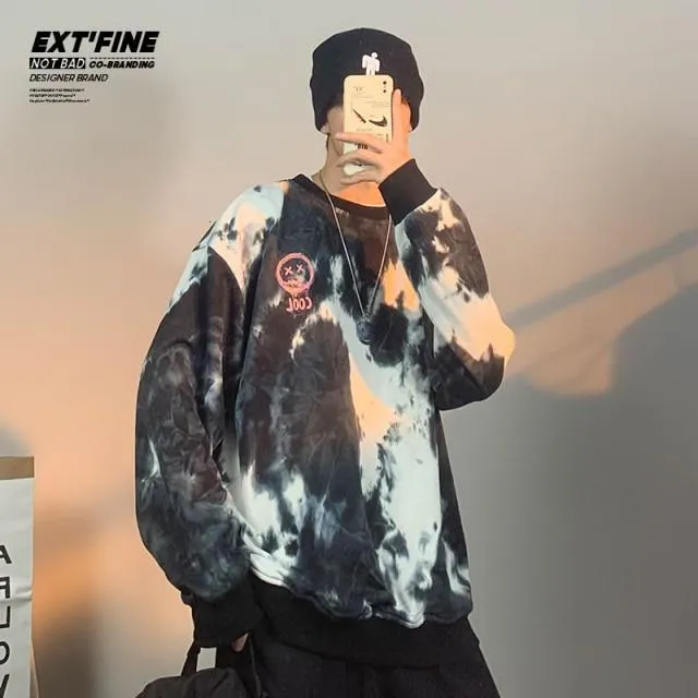 Koreanische Batik-Sweatshirts für Männer Übergroße Hoodies Hip Hop Smile Face Printed Man Casual Baggy Sweatshirt Kleidung