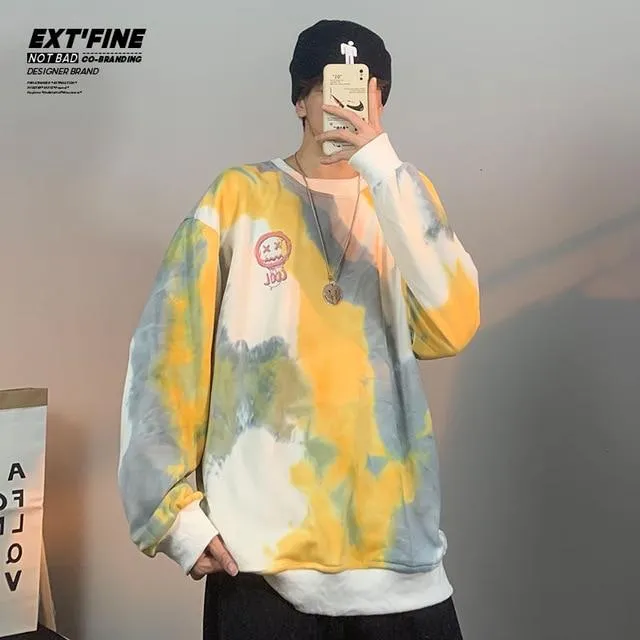 Koreanische Batik-Sweatshirts für Männer Übergroße Hoodies Hip Hop Smile Face Printed Man Casual Baggy Sweatshirt Kleidung