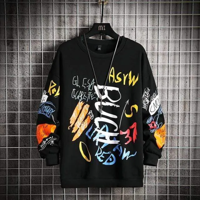 Männer Casual Hoodie Sweatshirt Vintage Gemalt Stil Hip Hop Kreativität Herbst Streetwear 2021 Mode Crewneck Baumwolle Männer Hoodies