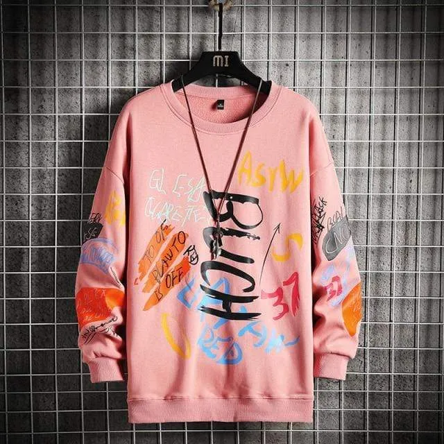 Männer Casual Hoodie Sweatshirt Vintage Gemalt Stil Hip Hop Kreativität Herbst Streetwear 2021 Mode Crewneck Baumwolle Männer Hoodies