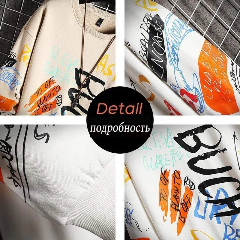 Männer Casual Hoodie Sweatshirt Vintage Gemalt Stil Hip Hop Kreativität Herbst Streetwear 2021 Mode Crewneck Baumwolle Männer Hoodies