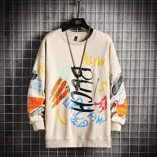 Männer Casual Hoodie Sweatshirt Vintage Gemalt Stil Hip Hop Kreativität Herbst Streetwear 2021 Mode Crewneck Baumwolle Männer Hoodies