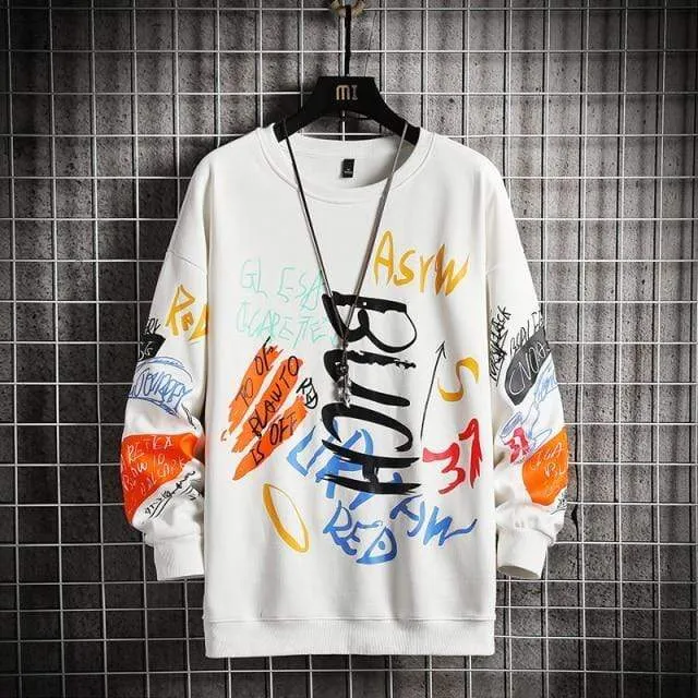 Männer Casual Hoodie Sweatshirt Vintage Gemalt Stil Hip Hop Kreativität Herbst Streetwear 2021 Mode Crewneck Baumwolle Männer Hoodies