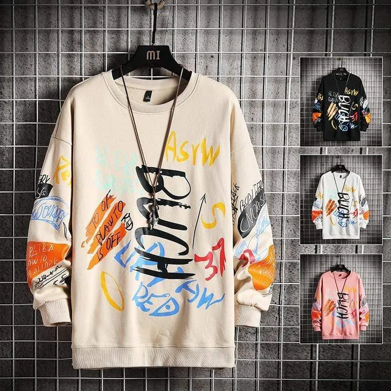 Männer Casual Hoodie Sweatshirt Vintage Gemalt Stil Hip Hop Kreativität Herbst Streetwear 2021 Mode Crewneck Baumwolle Männer Hoodies