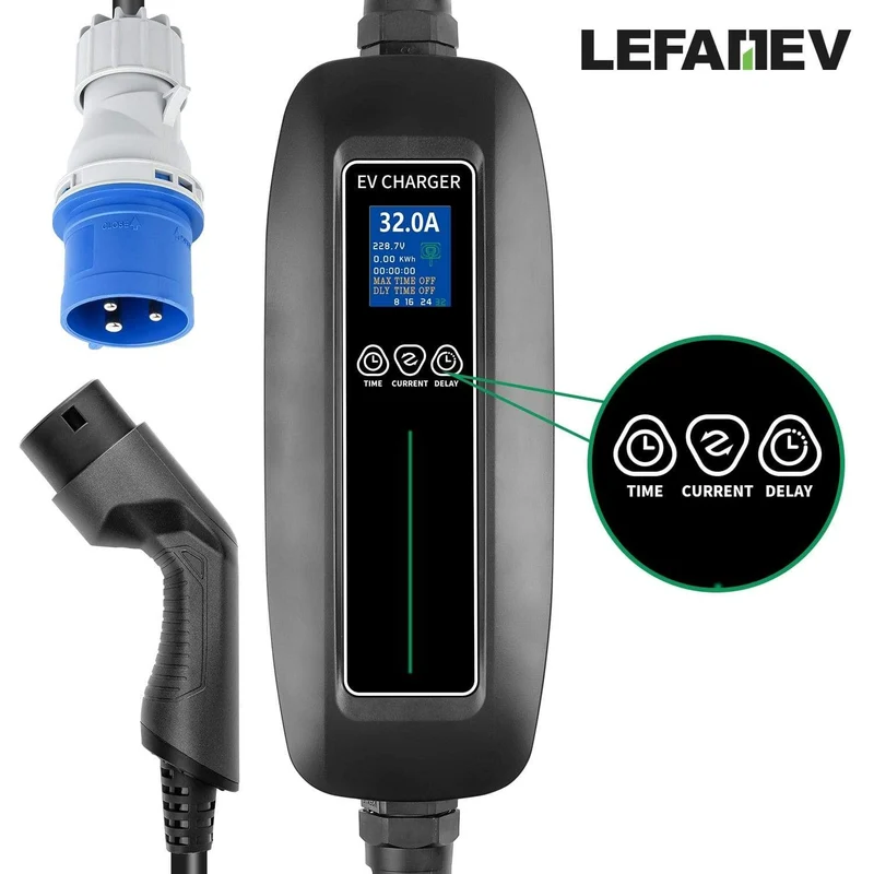EV-Ladegerät Typ 2 umschaltbar 8/16/24/32 A 1-phasiges tragbares EV-Ladeboxkabel IEC 62196-2 für EVSE-Elektrofahrzeug für Audi