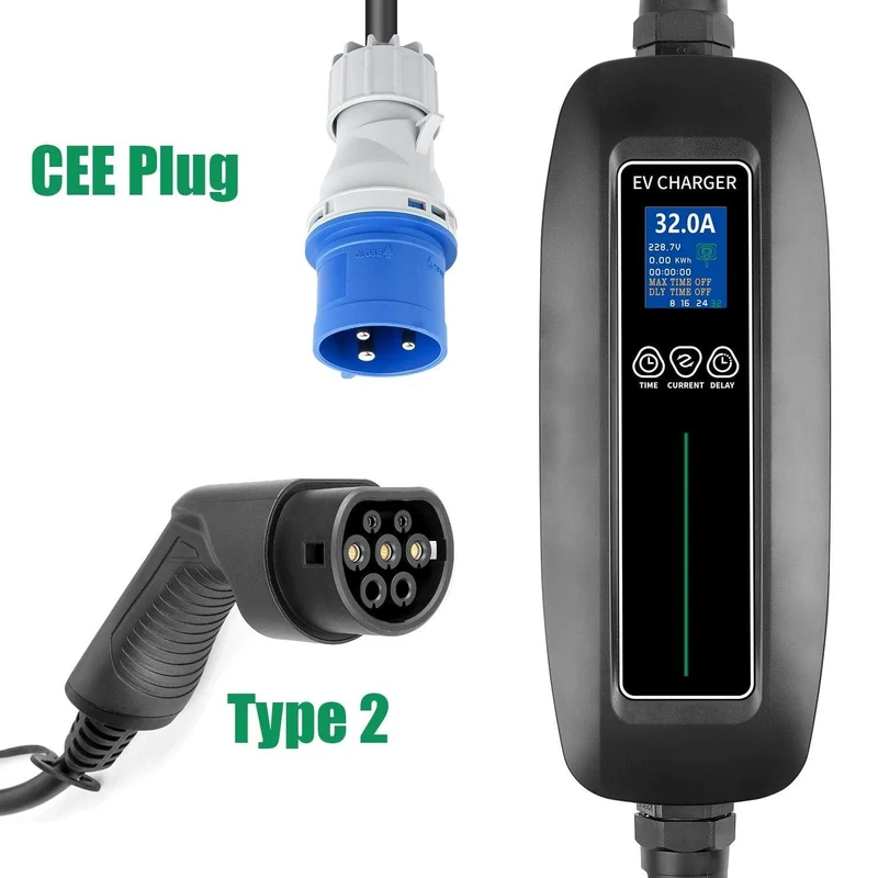 EV-Ladegerät Typ 2 umschaltbar 8/16/24/32 A 1-phasiges tragbares EV-Ladeboxkabel IEC 62196-2 für EVSE-Elektrofahrzeug für Audi