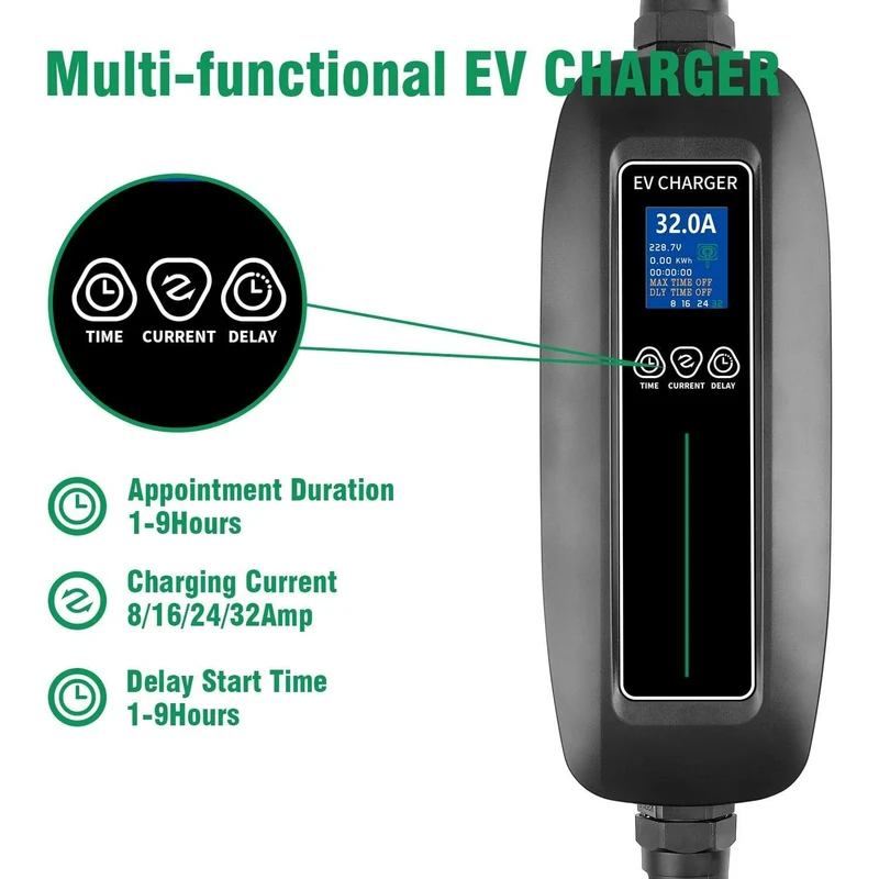 EV-Ladegerät Typ 2 umschaltbar 8/16/24/32 A 1-phasiges tragbares EV-Ladeboxkabel IEC 62196-2 für EVSE-Elektrofahrzeug für Audi