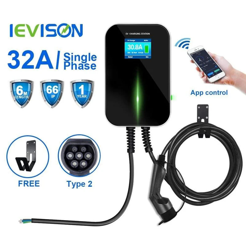 EVSE APP Control Ladegerät Wallbox 32A 1Phase 7.2 KW EV Elektrofahrzeug Ladestation mit Typ 2 6.1 M Kabel IEC 62196-2 Stecker