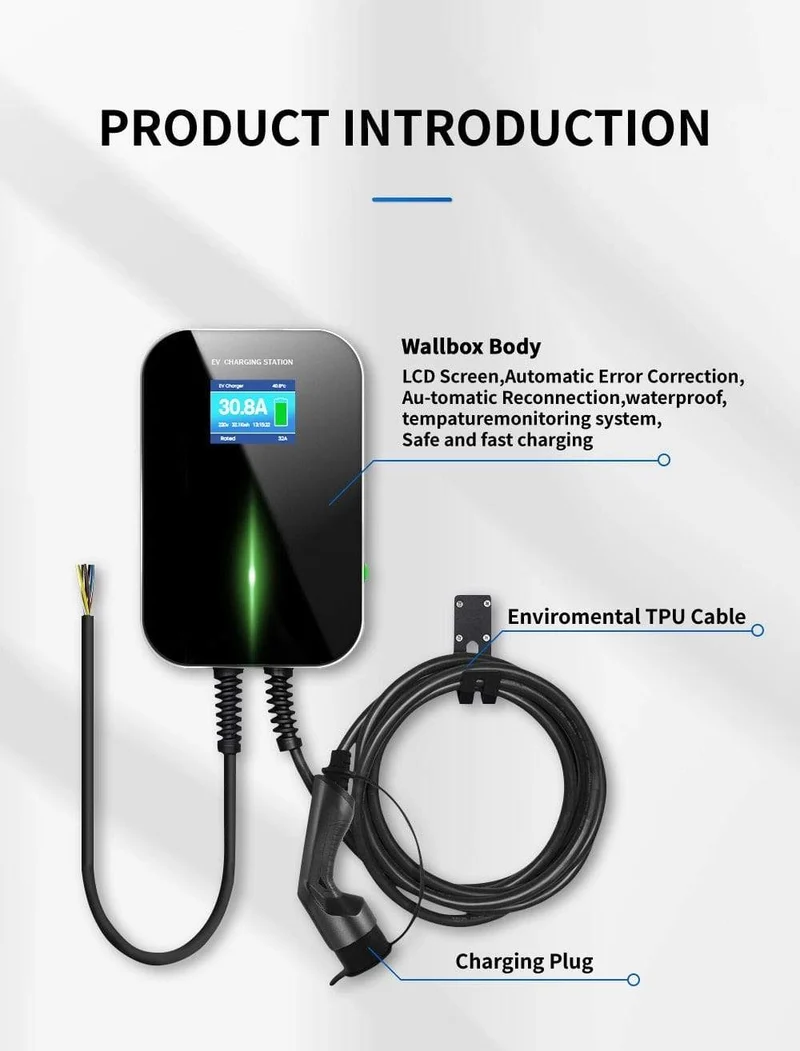 EVSE APP Control Ladegerät Wallbox 32A 1Phase 7.2 KW EV Elektrofahrzeug Ladestation mit Typ 2 6.1 M Kabel IEC 62196-2 Stecker