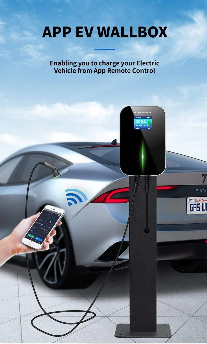 EVSE APP Control Ladegerät Wallbox 32A 1Phase 7.2 KW EV Elektrofahrzeug Ladestation mit Typ 2 6.1 M Kabel IEC 62196-2 Stecker