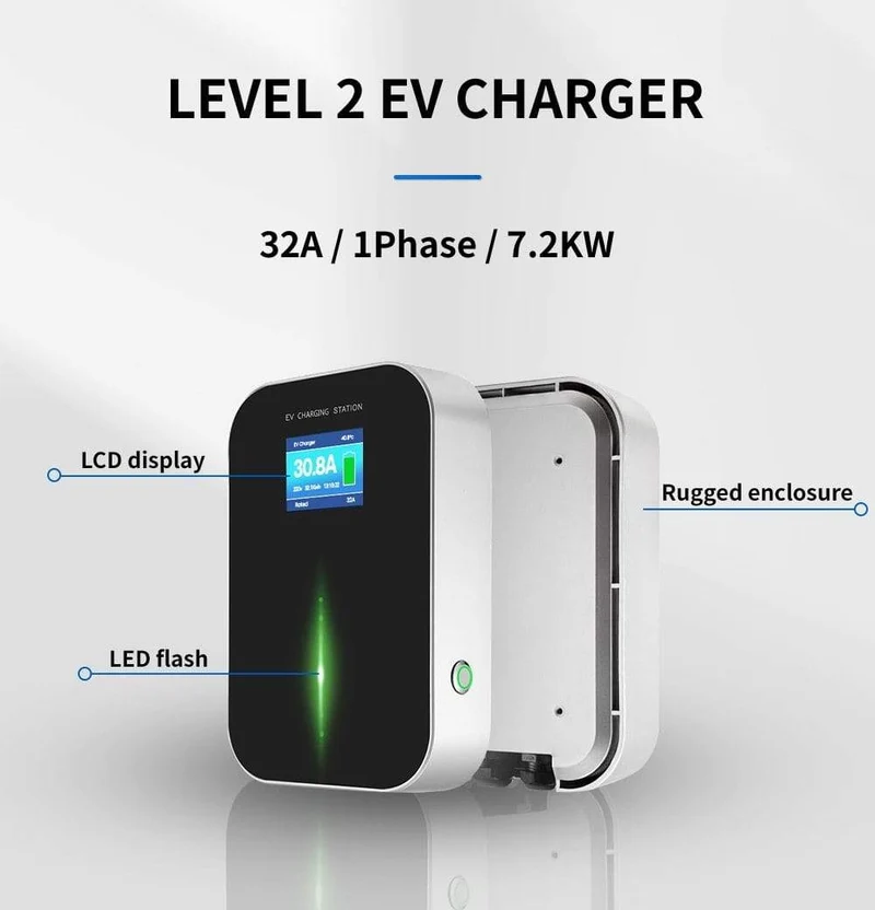EVSE APP Control Ladegerät Wallbox 32A 1Phase 7.2 KW EV Elektrofahrzeug Ladestation mit Typ 2 6.1 M Kabel IEC 62196-2 Stecker