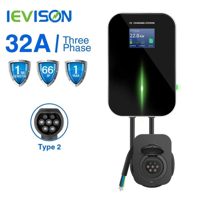 IEVISON 32A 3-Phasen-22-kW-EV-Ladegerät Wallbox Ladestation für Elektrofahrzeuge Typ 2-Buchse IEC 62196-2 mit kostenlosem Halter