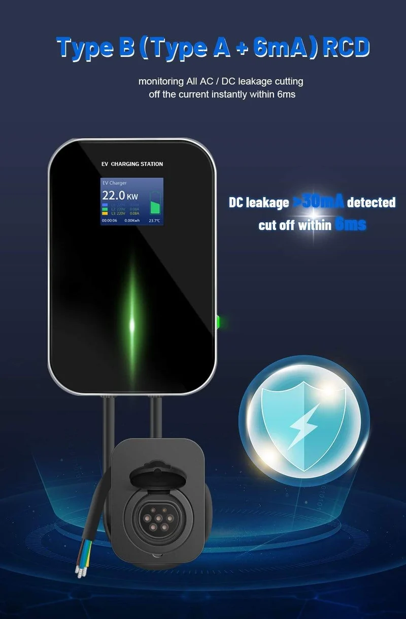 IEVISON 32A 3-Phasen-22-kW-EV-Ladegerät Wallbox Ladestation für Elektrofahrzeuge Typ 2-Buchse IEC 62196-2 mit kostenlosem Halter