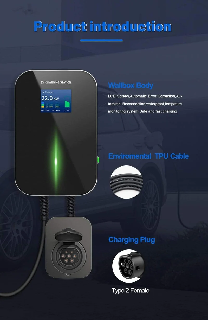 IEVISON 32A 3-Phasen-22-kW-EV-Ladegerät Wallbox Ladestation für Elektrofahrzeuge Typ 2-Buchse IEC 62196-2 mit kostenlosem Halter