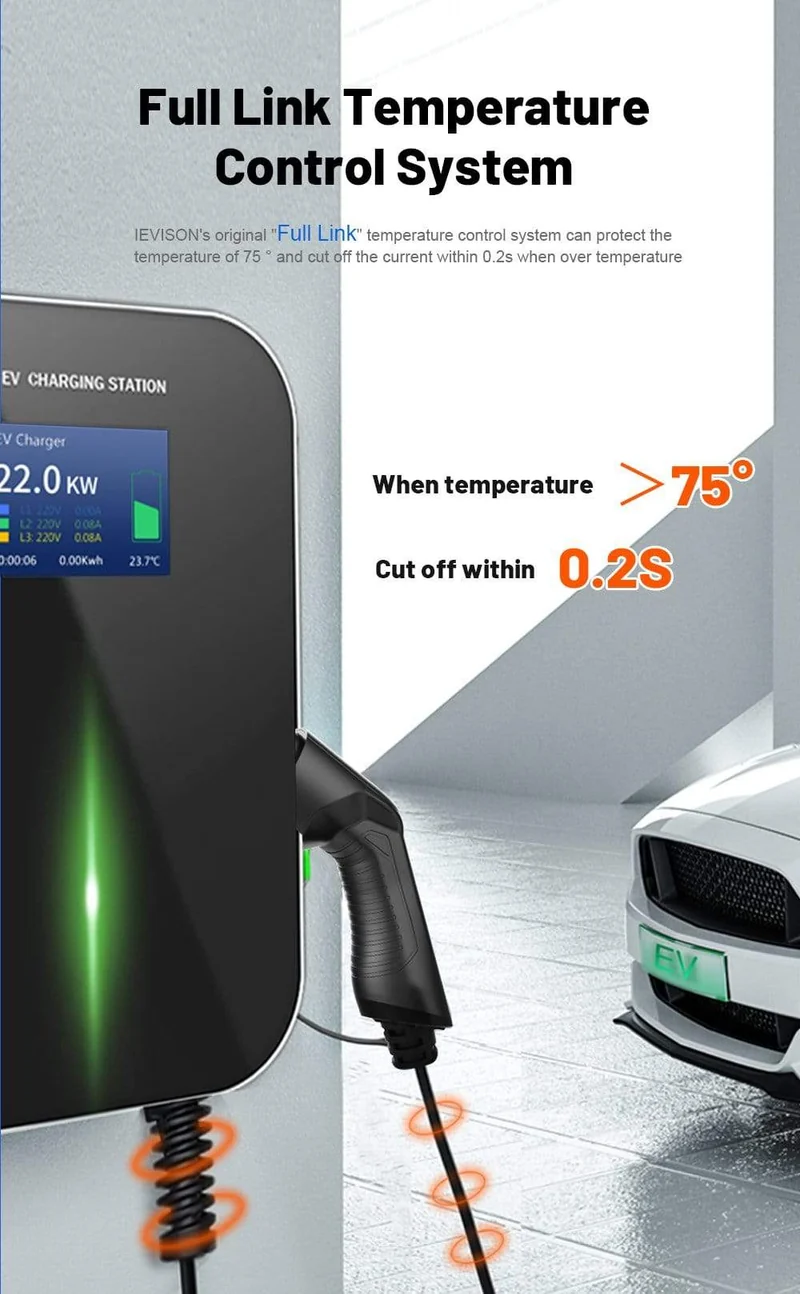 IEVISON 32A 3-Phasen-22-kW-EV-Ladegerät Wallbox Ladestation für Elektrofahrzeuge Typ 2-Buchse IEC 62196-2 mit kostenlosem Halter