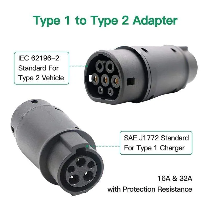 EVSE-Adapter Typ 2 auf Typ 1 Elektrofahrzeug Auto EV-Ladegerät-Anschluss SAE J1772 Typ 1 auf Typ 2 EV-Adapter zum Aufladen im Auto