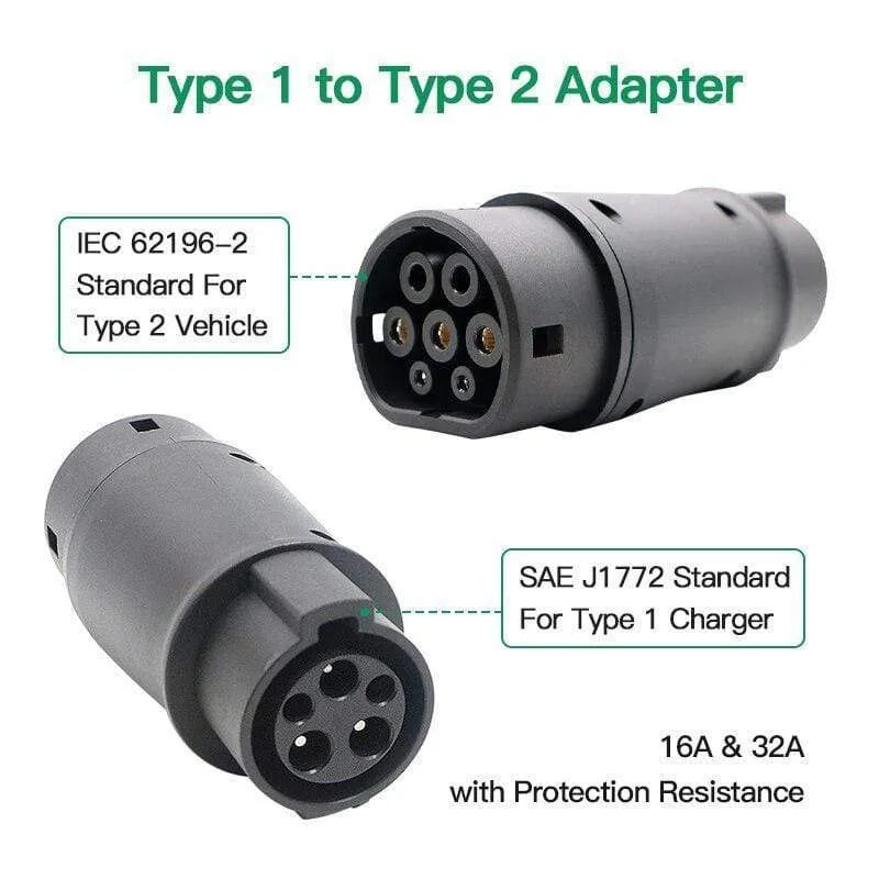 EVSE-Adapter Typ 2 auf Typ 1 Elektrofahrzeug Auto EV-Ladegerät-Anschluss SAE J1772 Typ 1 auf Typ 2 EV-Adapter zum Aufladen im Auto