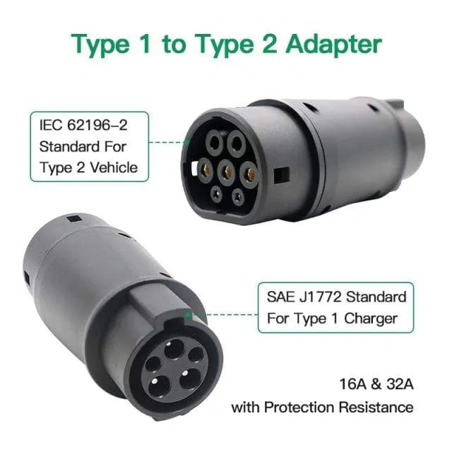 EVSE-Adapter Typ 2 auf Typ 1 Elektrofahrzeug Auto EV-Ladegerät-Anschluss SAE J1772 Typ 1 auf Typ 2 EV-Adapter zum Aufladen im Auto