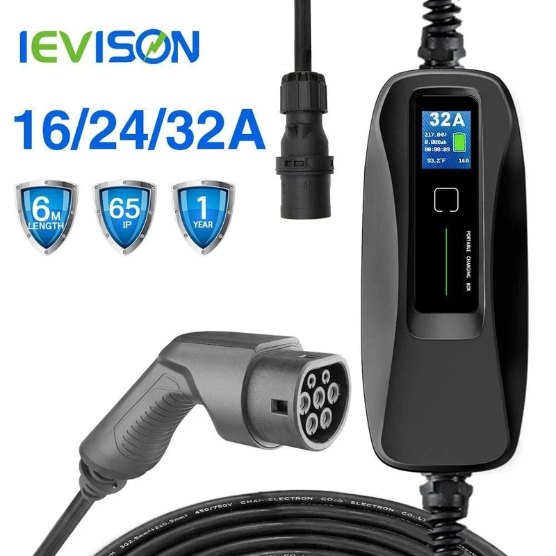 Typ2 EV-Ladegerät, Stufe 16/24/32 A, tragbares Elektrofahrzeug, CEE-Stecker, 220 V–240 V, EVSE-Autoladekabel, IEC 62196-2, 6 m