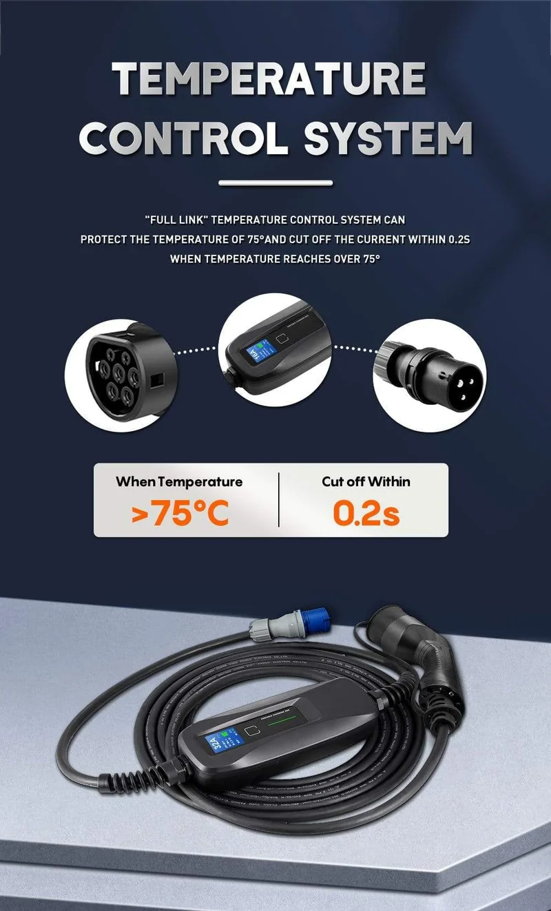 Typ2 EV-Ladegerät, Stufe 16/24/32 A, tragbares Elektrofahrzeug, CEE-Stecker, 220 V–240 V, EVSE-Autoladekabel, IEC 62196-2, 6 m