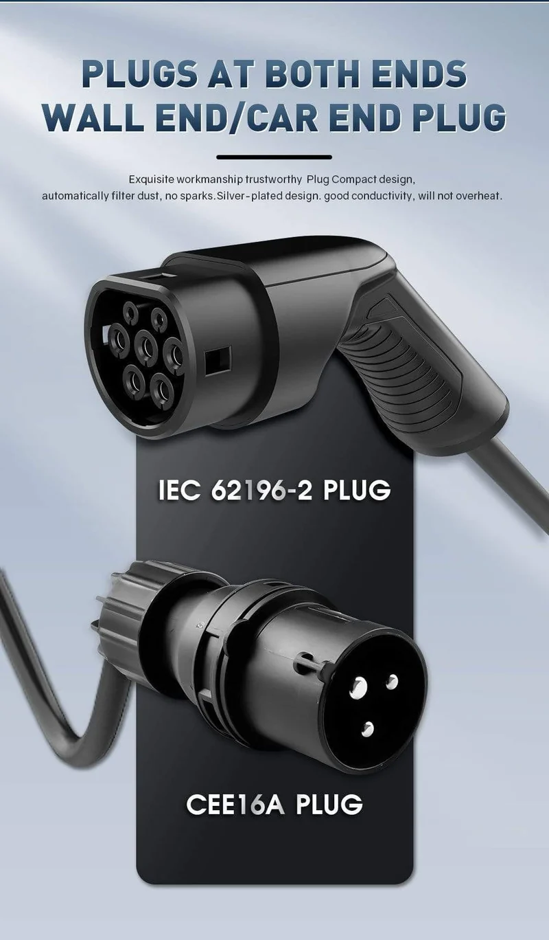 Typ2 EV-Ladegerät, Stufe 16/24/32 A, tragbares Elektrofahrzeug, CEE-Stecker, 220 V–240 V, EVSE-Autoladekabel, IEC 62196-2, 6 m