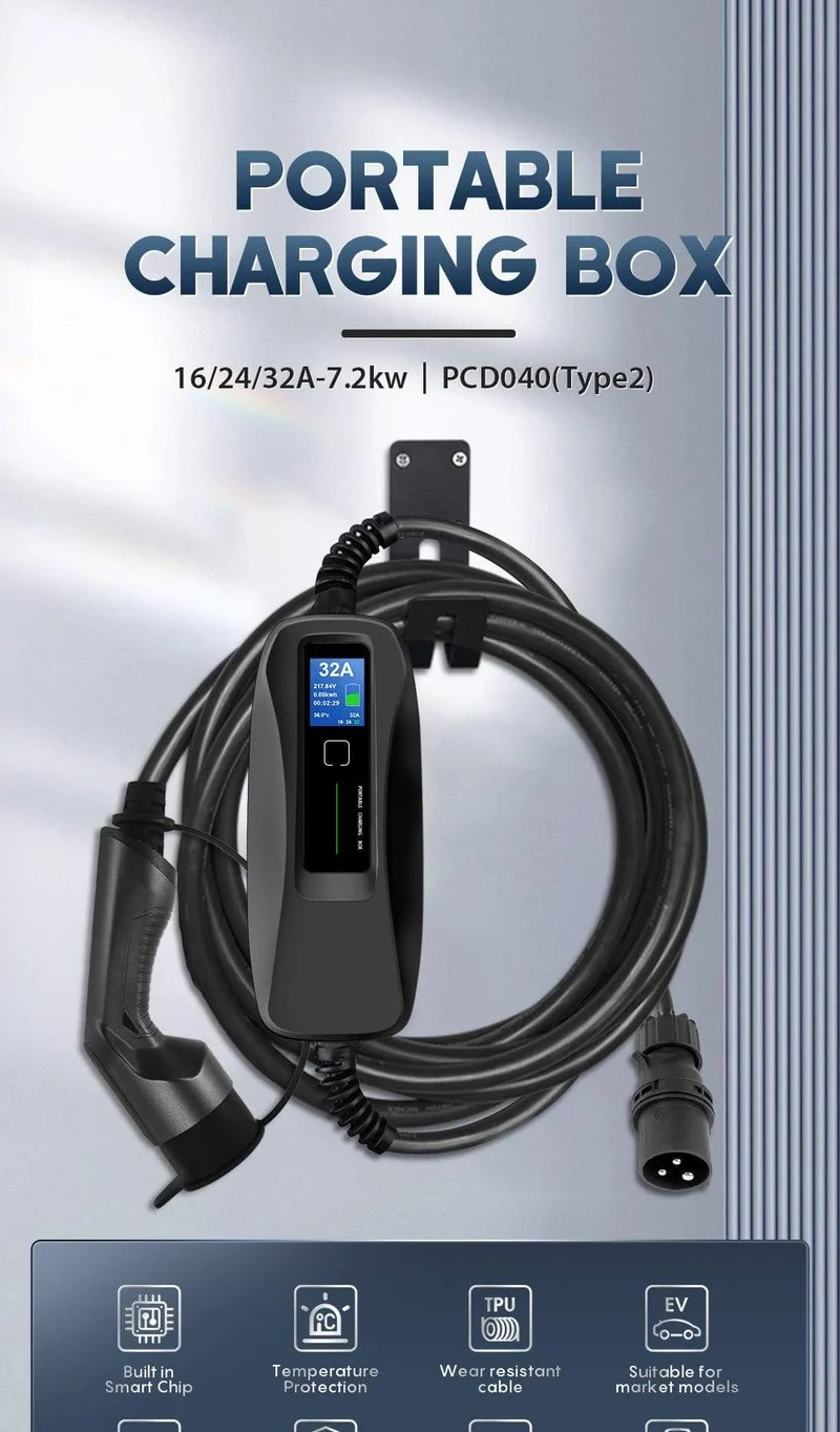 Typ2 EV-Ladegerät, Stufe 16/24/32 A, tragbares Elektrofahrzeug, CEE-Stecker, 220 V–240 V, EVSE-Autoladekabel, IEC 62196-2, 6 m