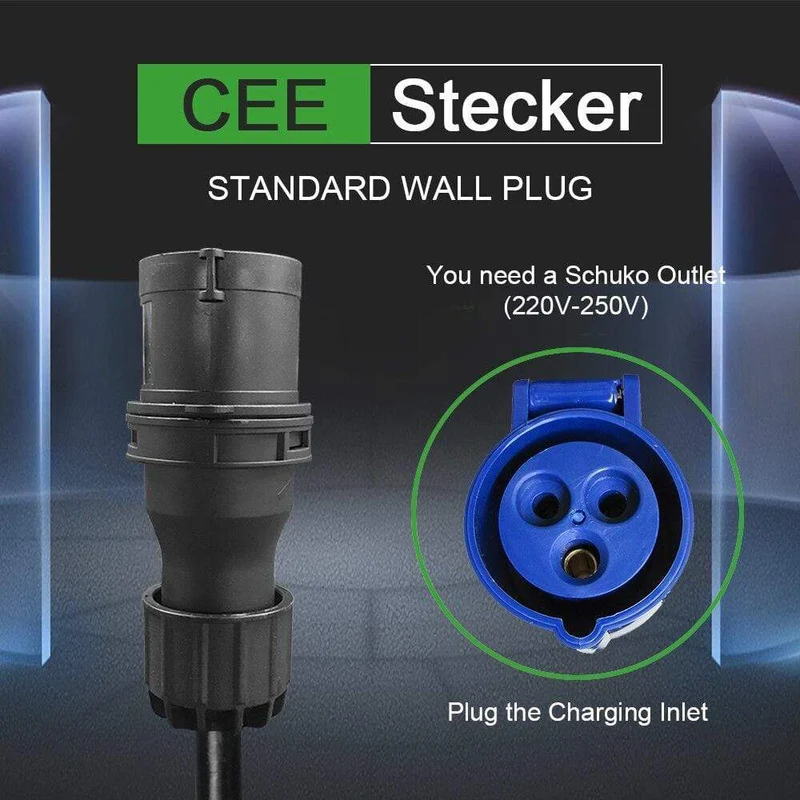 Typ2 EV-Ladegerät, Stufe 16/24/32 A, tragbares Elektrofahrzeug, CEE-Stecker, 220 V–240 V, EVSE-Autoladekabel, IEC 62196-2, 6 m