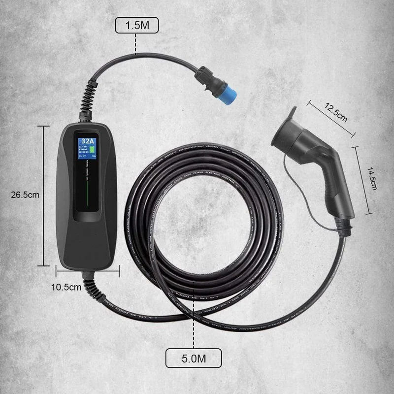Typ2 EV-Ladegerät, Stufe 16/24/32 A, tragbares Elektrofahrzeug, CEE-Stecker, 220 V–240 V, EVSE-Autoladekabel, IEC 62196-2, 6 m