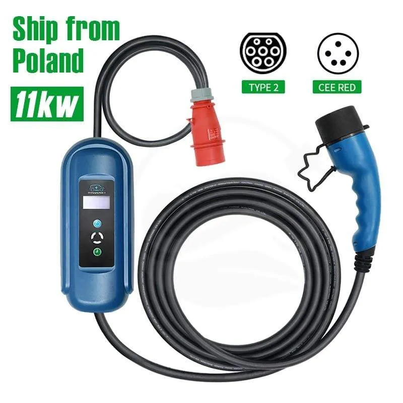 Wallbox 16A 3Phase Level 2 AC Ev Ladegerät 11kw Evse Ladegerät Tragbares Ladegerät Elektrofahrzeug Autoladegerät Typ 2 IEC62196 Typ 1