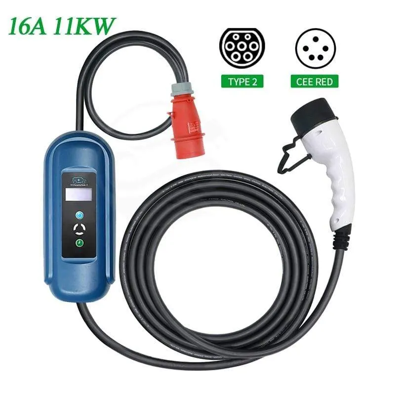 Wallbox 16A 3Phase Level 2 AC Ev Ladegerät 11kw Evse Ladegerät Tragbares Ladegerät Elektrofahrzeug Autoladegerät Typ 2 IEC62196 Typ 1