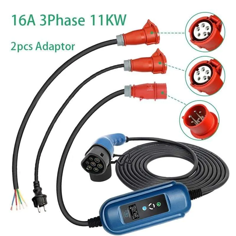 Wallbox 16A 3Phase Level 2 AC Ev Ladegerät 11kw Evse Ladegerät Tragbares Ladegerät Elektrofahrzeug Autoladegerät Typ 2 IEC62196 Typ 1
